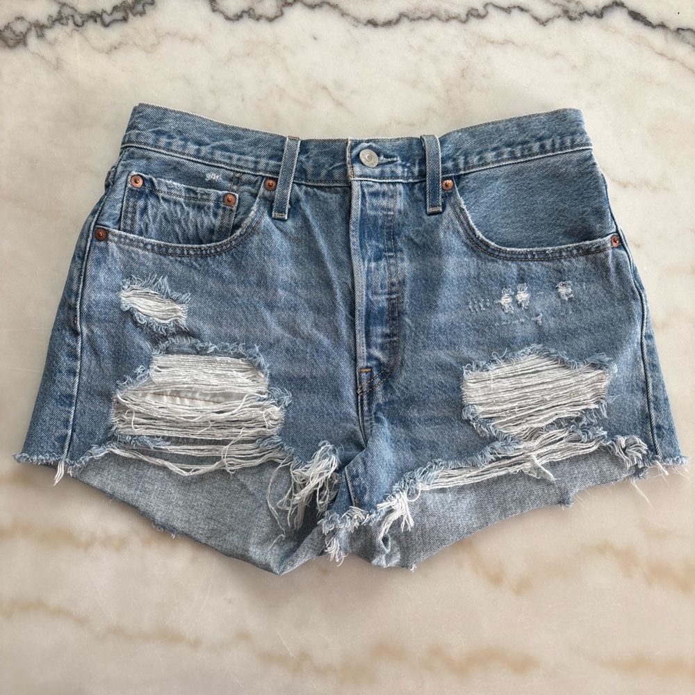 Levi's Light Blue Denim Cutoff Shorts with Frayed Hem